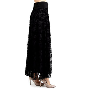 Evanese Women's Fold Over Wide Waist Band with Elastic Full Maxi Long Lace Skirt