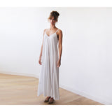 Ivory Sheer Dotted Chiffon Maxi Dress with Bat Wings Sleeves 1047