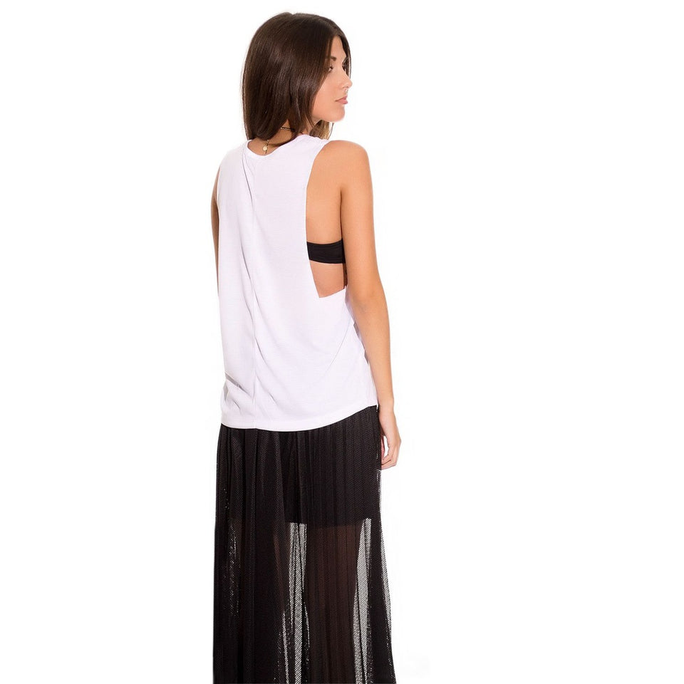 White print drop armhole tank top
