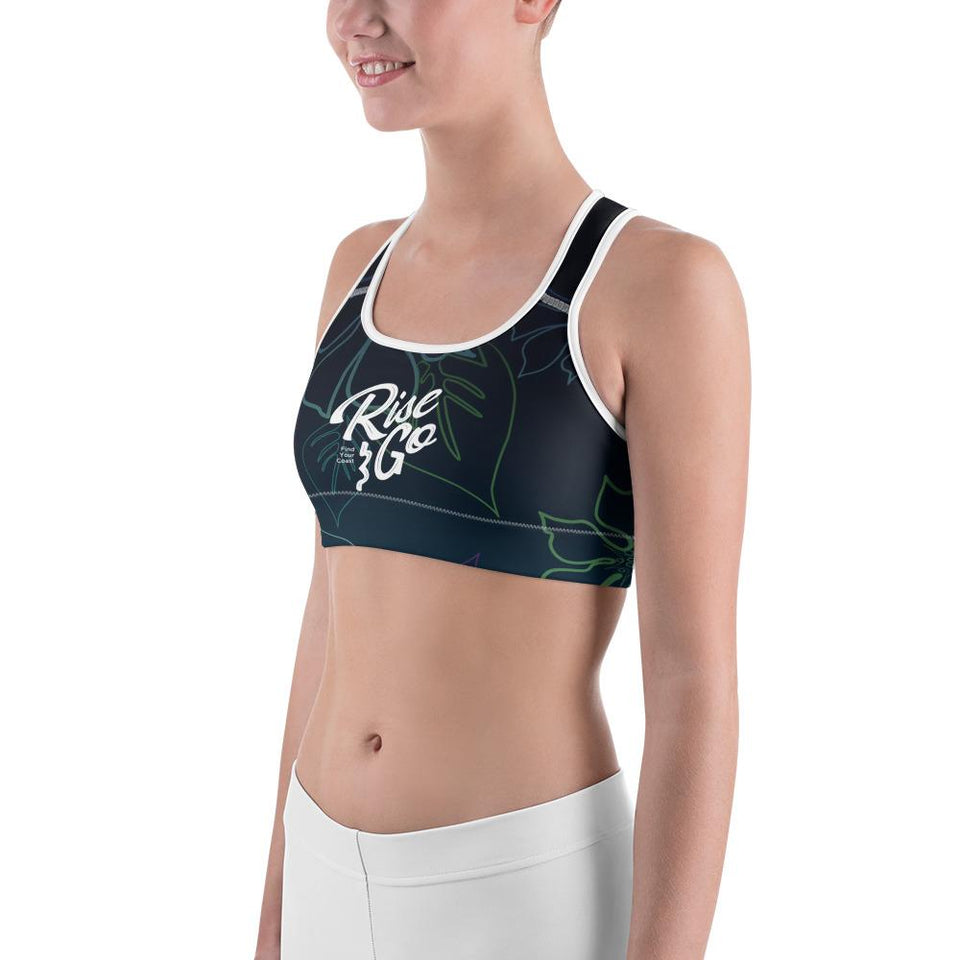 Women's Moisture Wicking a L O H a  Rise & Go Sports Bra (White & Black Piping)