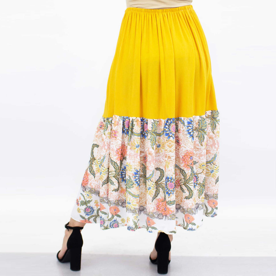 Floral Color Block Skirt - Yellow