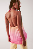 High Neck Pleat Top in Pink Ombre