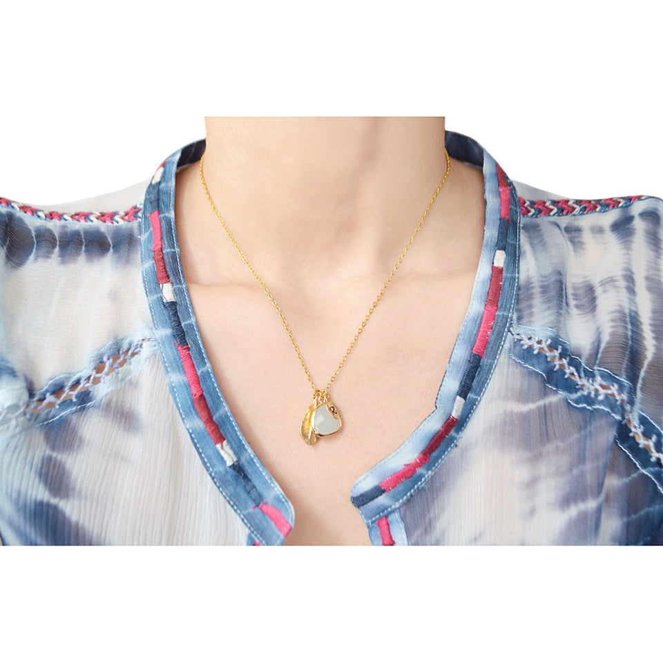 Gold personalized dangle mint drop necklace