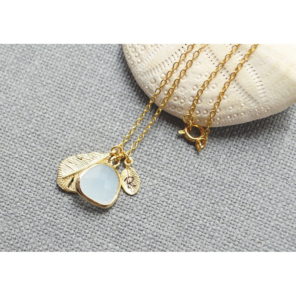 Gold personalized dangle mint drop necklace