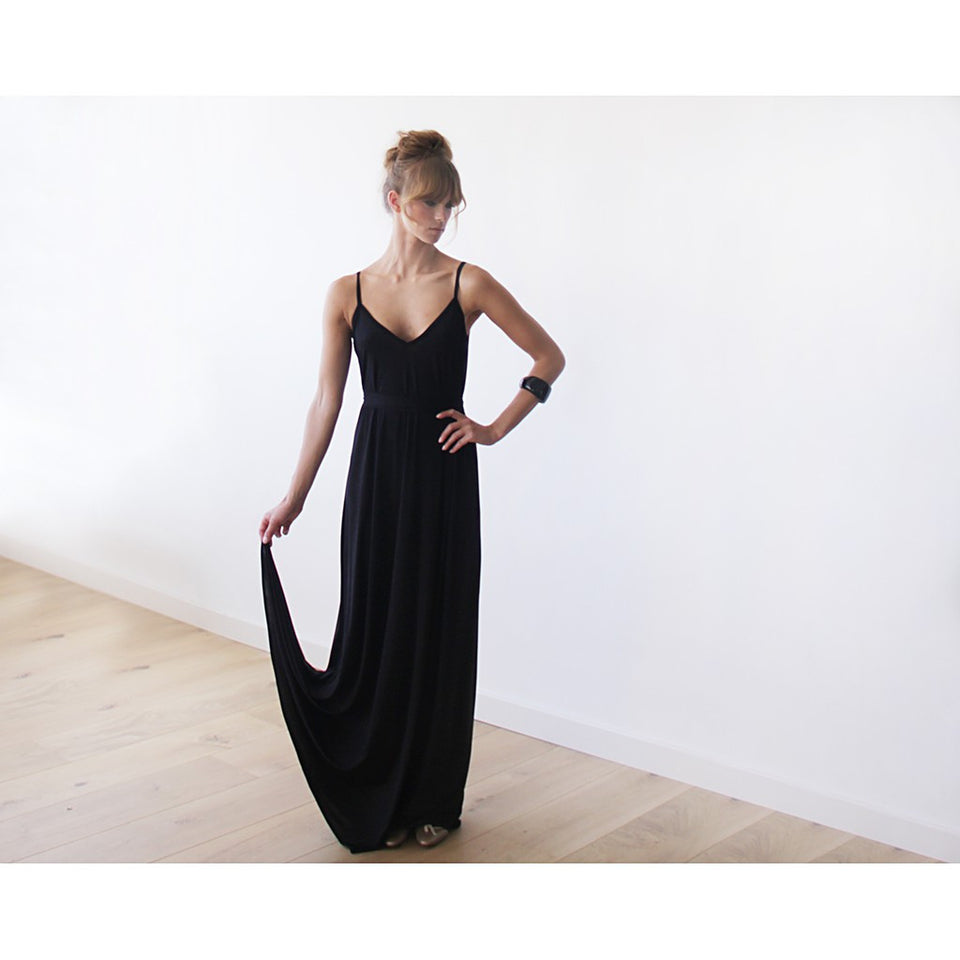 Black Maxi slip dress , Black maxi dress, Spaghetti straps dress , Maxi casual dress