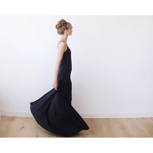 Black Maxi slip dress , Black maxi dress, Spaghetti straps dress , Maxi casual dress