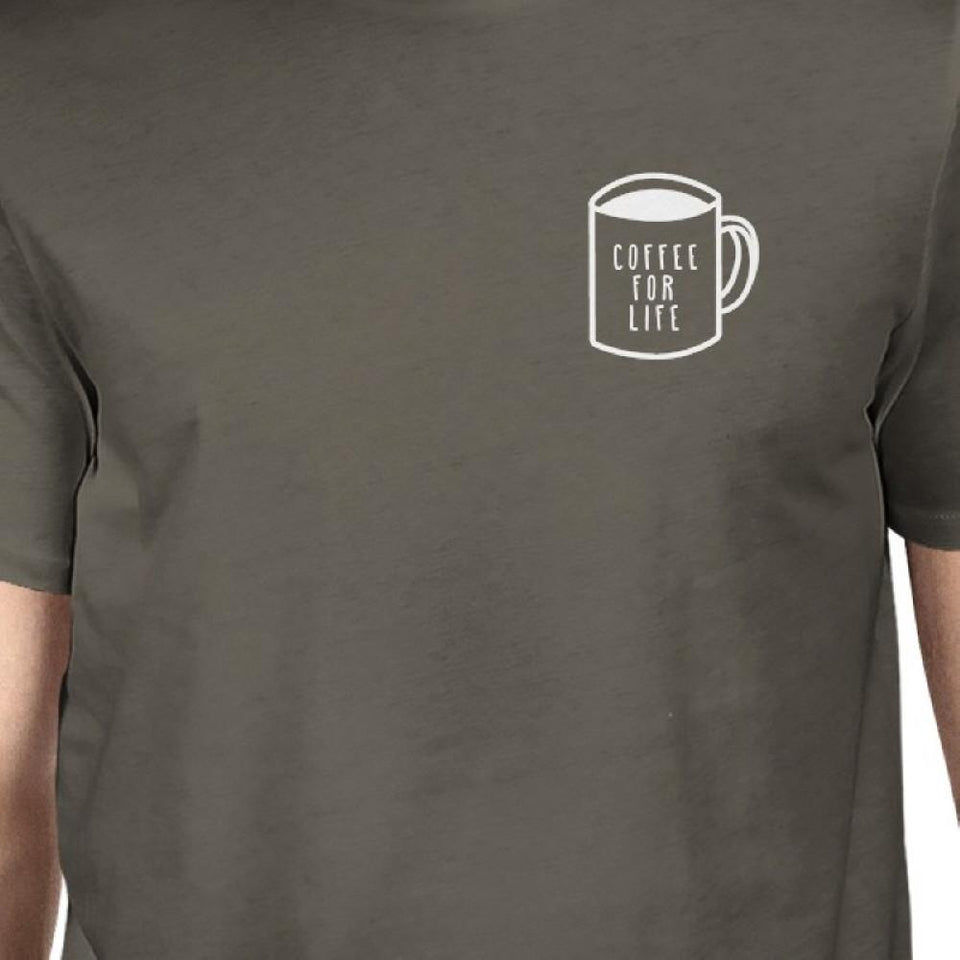 Coffee for Life Pocket Mens Cool Grey Tees Funny Typographic Tee