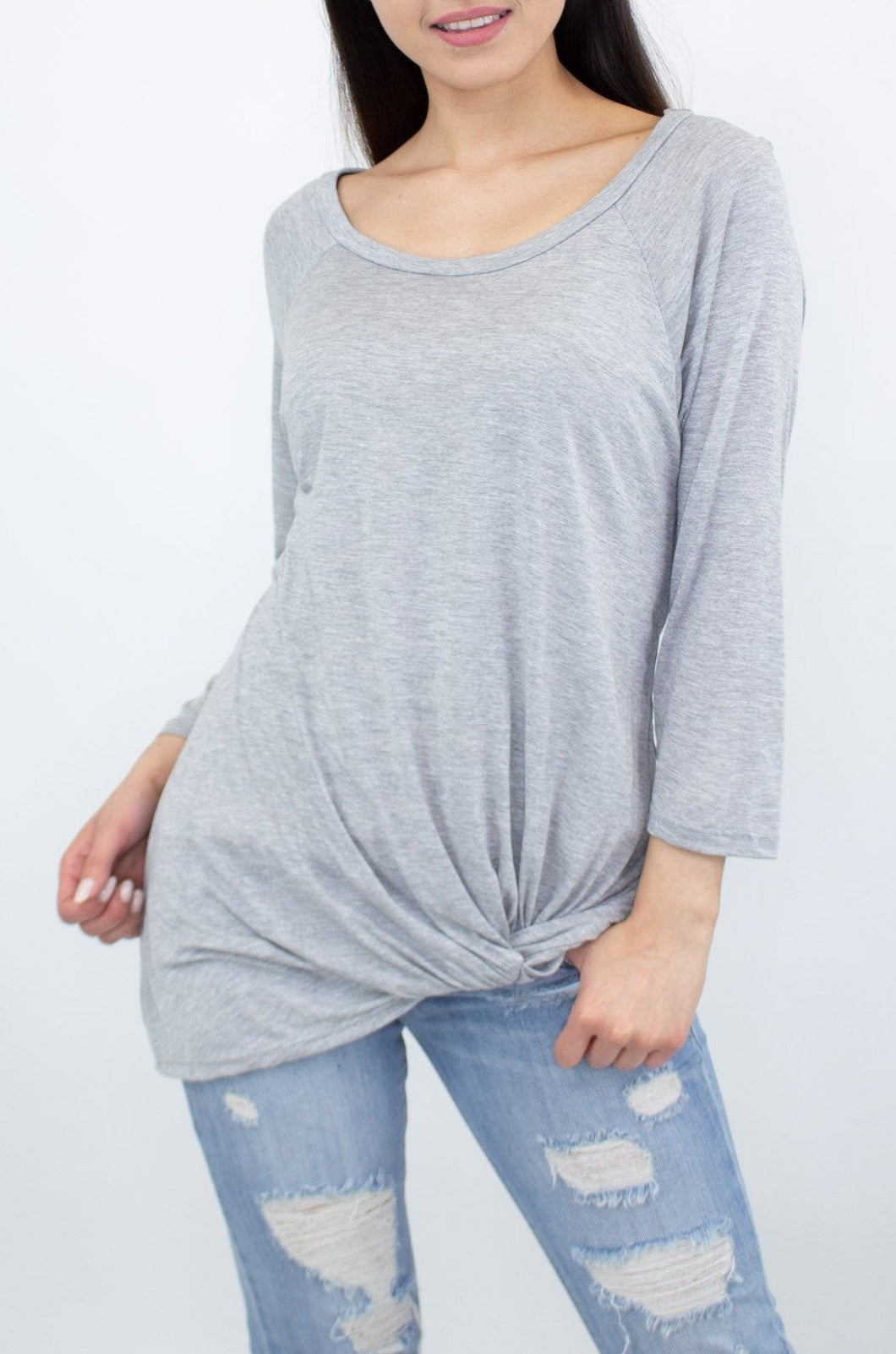 Twisted Front Comfortable Top - Heather Grey