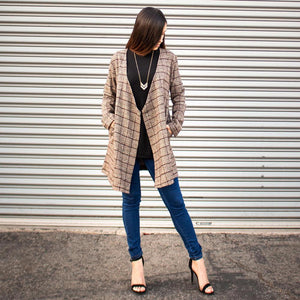 Oversized Open Front Checkered Jacket