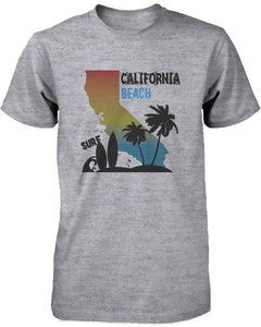 CA Map Gradation California Beach Surf Graphic T-Shirt for Men Tee for Surfer