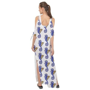 Chiffon Maxi Dress Cover Up Seahorse Pattern
