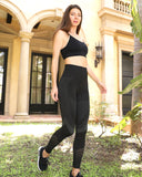 Loruna Seamless Legging With Cutouts and Stripes - Black