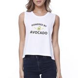Powered by Avocado Womens White Graphic Crop Top Unique Design Tee