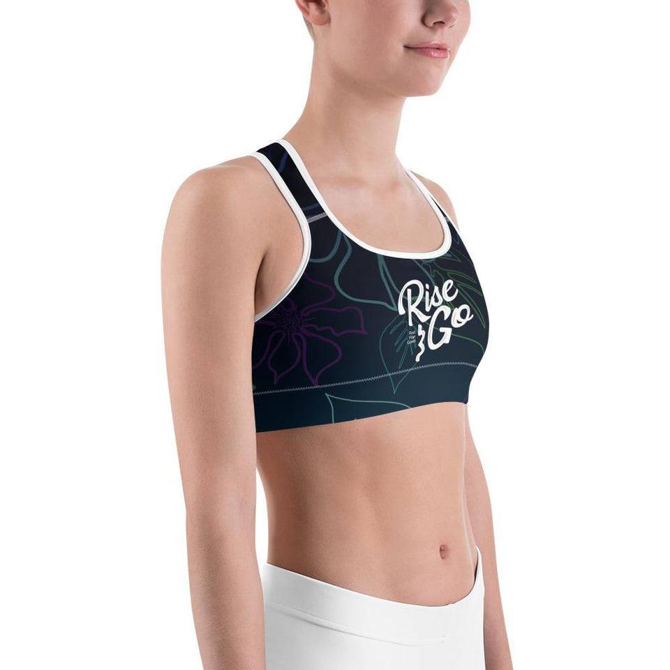 Women's Moisture Wicking a L O H a  Rise & Go Sports Bra (White & Black Piping)