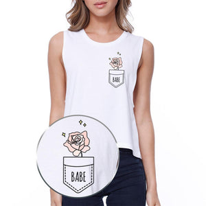 Babe Pocket Rose Crop Tee Cute Sleeveless Shirt Junior Tank Top