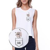 Babe Pocket Rose Crop Tee Cute Sleeveless Shirt Junior Tank Top