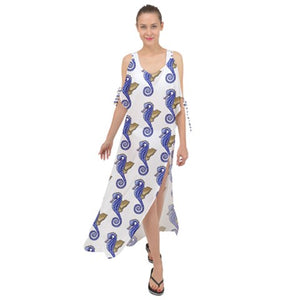 Chiffon Maxi Dress Cover Up Seahorse Pattern