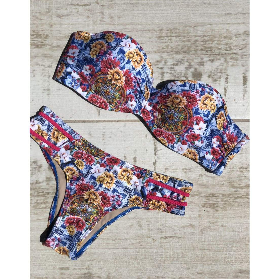 MAR RIO Floral Bandeau Brazilian Bikini - Aurora