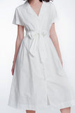 White Poplin Shirt Dress With Belt and Short Sleeve