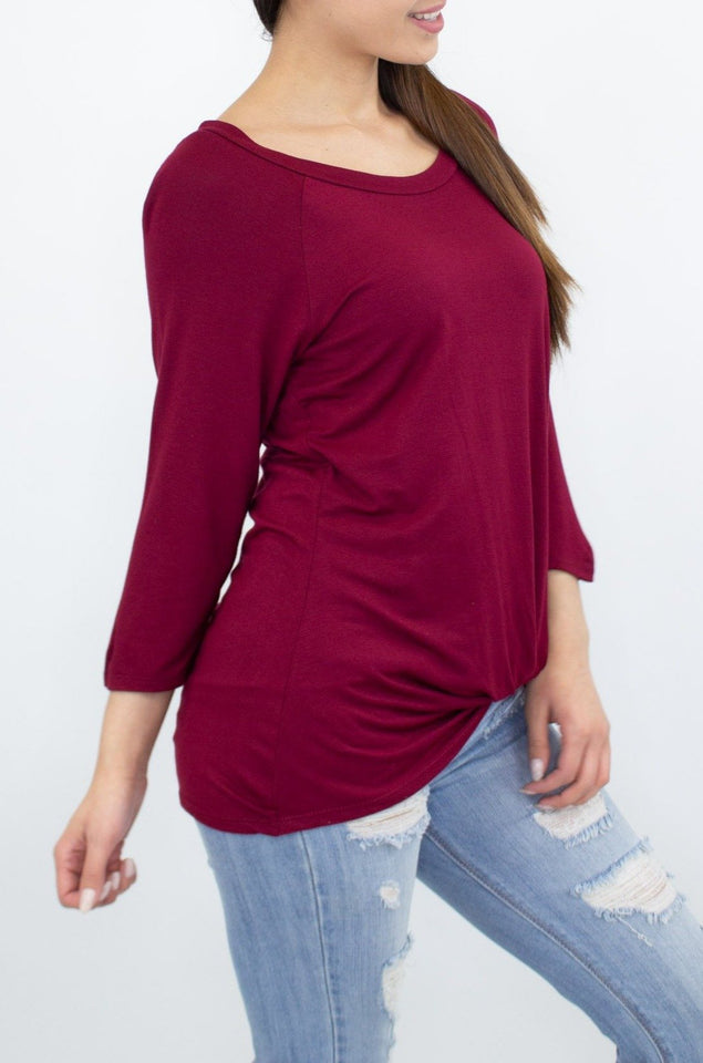 Twisted Front Comfortable Top - Wine