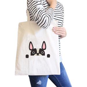 French Bulldog Peek a Boo Natural Canvas Bag Gifts for Dog Owners