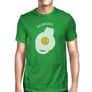 Meowgical Cat and Fried Egg Mens Green Shirt