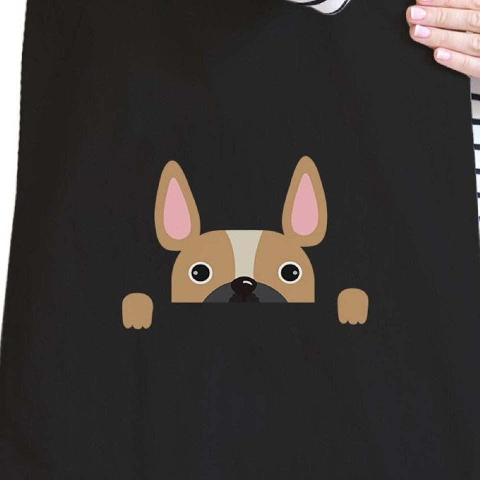 French Bulldog Peek a Boo Black Canvas Bag Gift for Dog Lovers