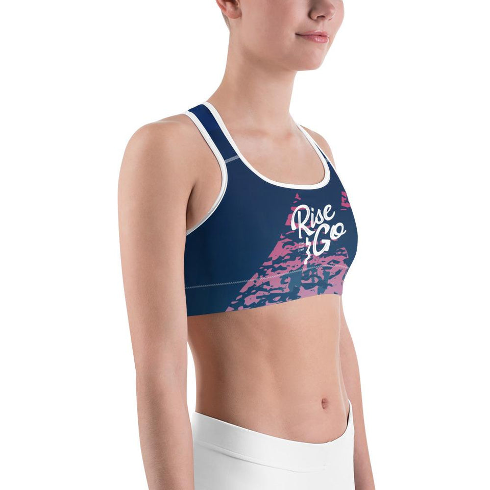 Women's Moisture Wicking Madeleine Rise & Go Sports Bra (White & Black Piping)