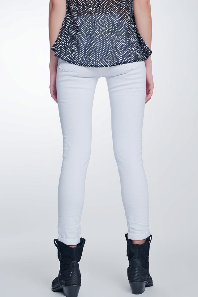 High Waisted Super Skinny Pants in White