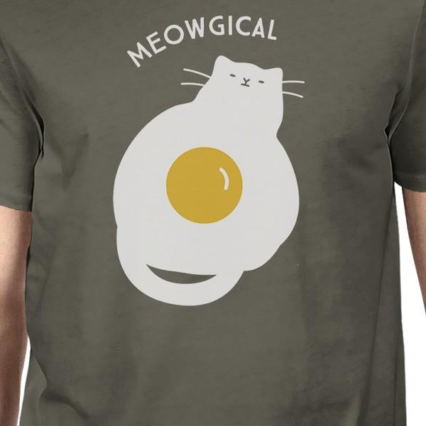 Meowgical Cat and Fried Egg Mens Dark Grey Shirt
