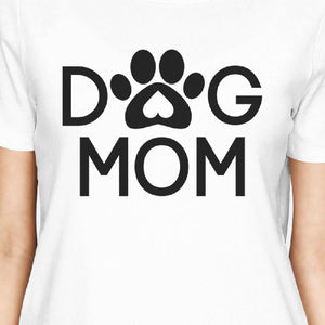 Dog Mom Women's White Graphic T Shirt Dog Paw Design Gift Ideas