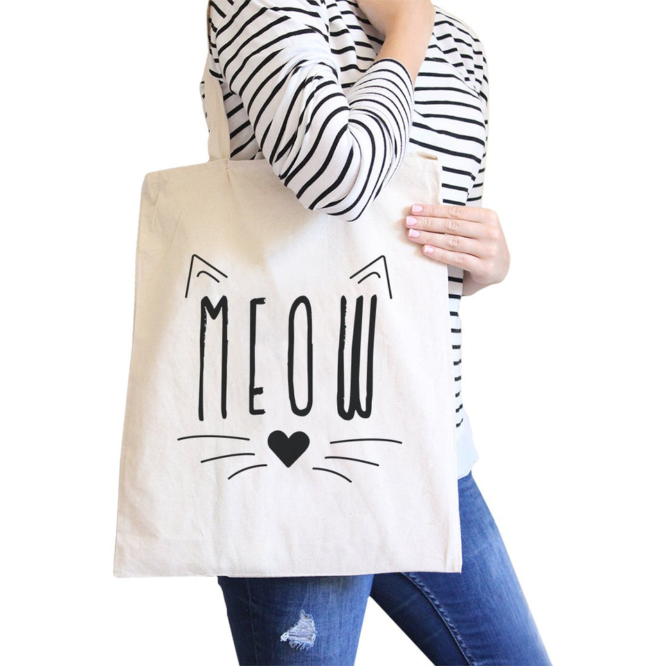 Meow Canvas Shoulder Bag Cute Cat Lover Gifts Foolable School Tote