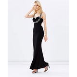 Beaded Evening Dress w/ Split - Black