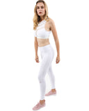 Athletique Low-Waisted Ribbed Leggings With Hidden Pocket and Mesh Panels - White