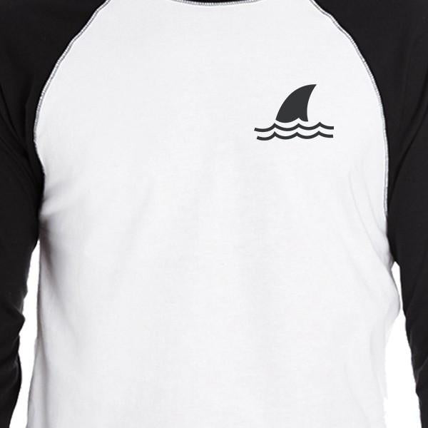 Mini Shark Mens Black and White Summer Graphic Baseball Tee Shirt