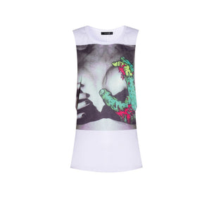 White print drop armhole tank top