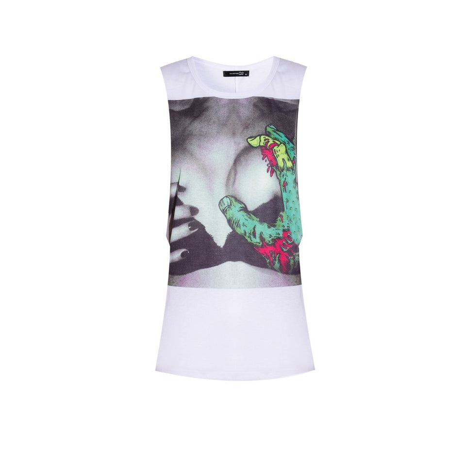 White print drop armhole tank top
