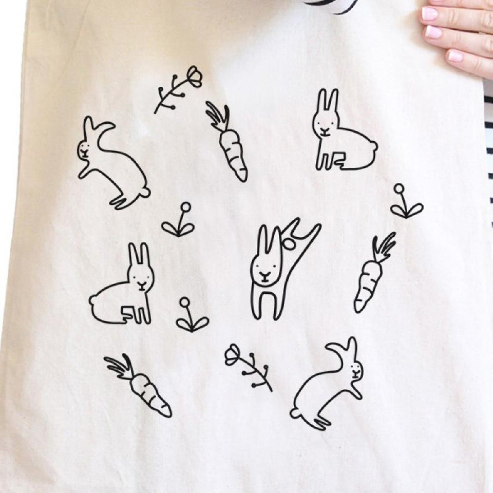 Rabbit Pattern Natural Canvas Bags Cute Bunny Ester Gift Ideas