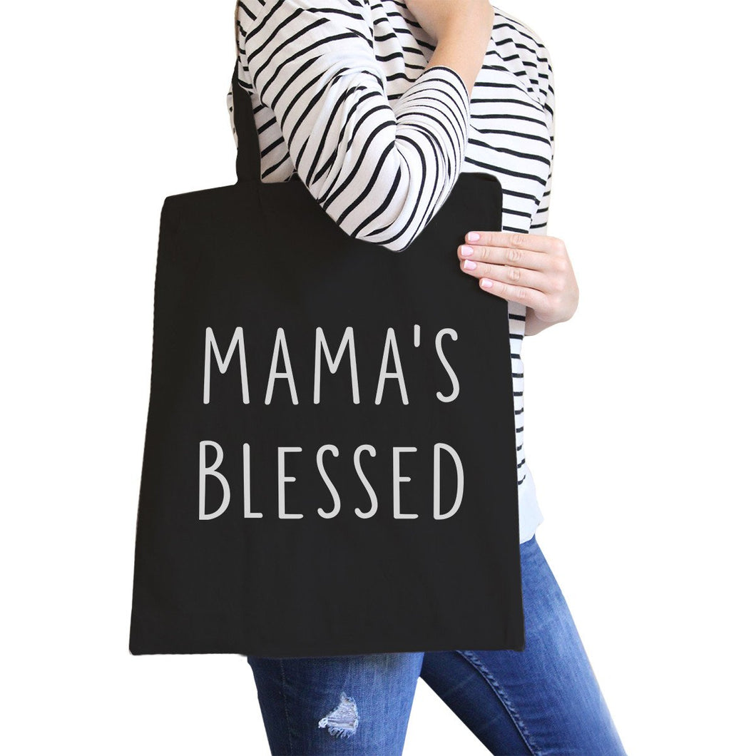Mama's Blessed Black Canvas Teacher Tote Bag for Mother's Birthday