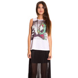 White print drop armhole tank top