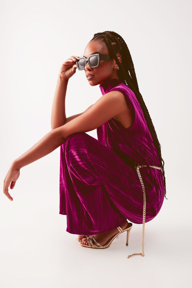 Cord Waist Belt Jumpsuit in Purple