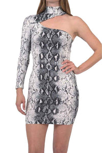 Reeves One-Sleeve Snake Print Mini Dress