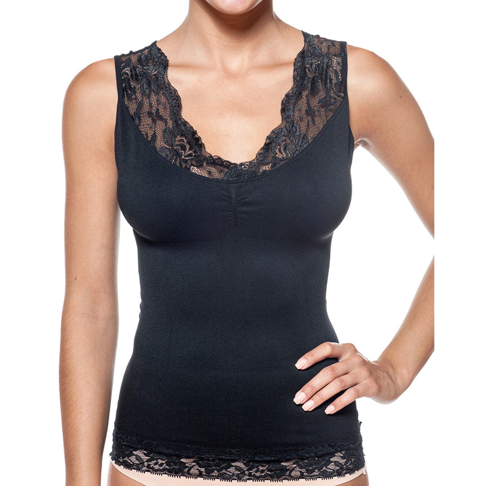 Seamless Shaping Tank Top With Lace Detail Black