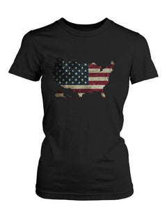 Funny Graphic Statement Womens Black T-Shirt - US Flag in US Map