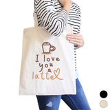 Love a Latte Canvas Shoulder Bag Cute School Tote Coffee Lover Gift