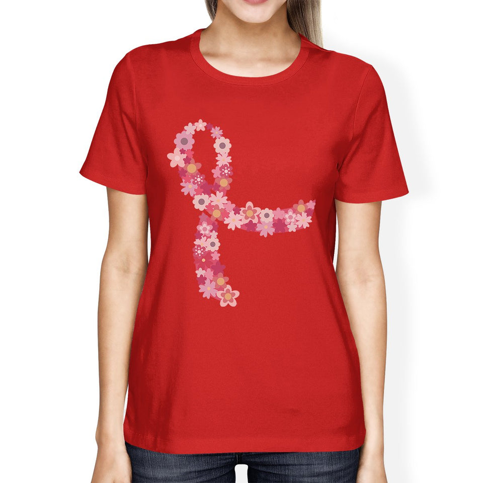 Pink Floral Ribbon Womens Shirt