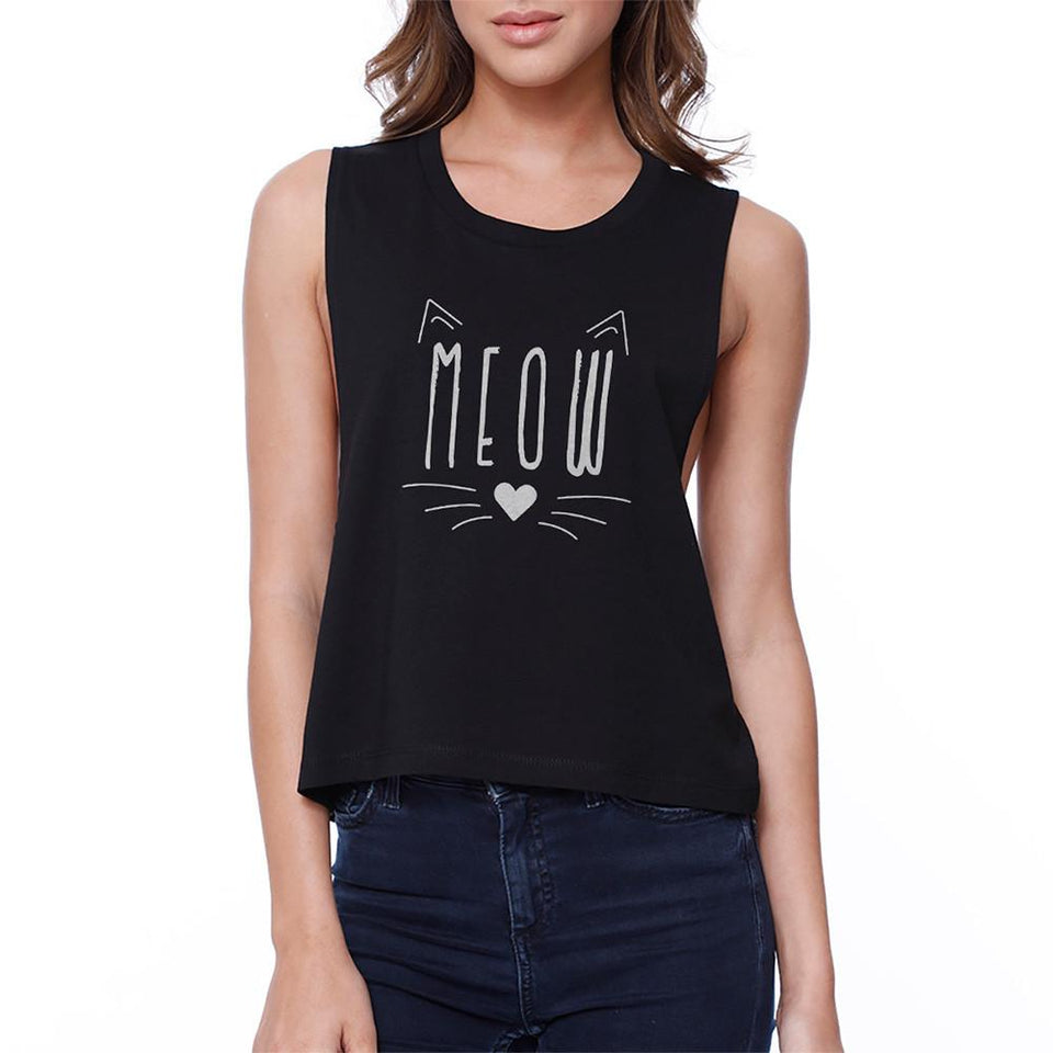 Meow Crop Tee Cute Sleeveless Shirt Junior Tank Tops for Cat Lovers