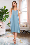 Premium Fabric V-Neck Cami Knee Length Dress