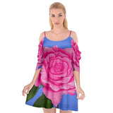 Roses Pink Dress Summer Spaghetti Strap Drop Sleeve Chiffon Dress