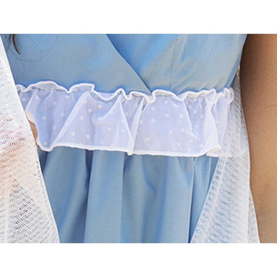 Blue cotton mini dress with ruffle